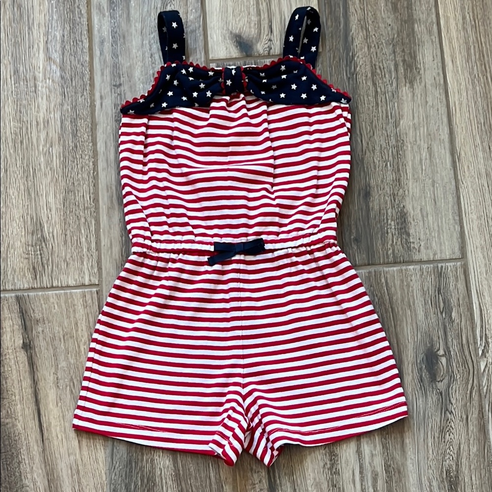 Gymboree Patriotic Striped Red and Blue Kids Romper Size 7